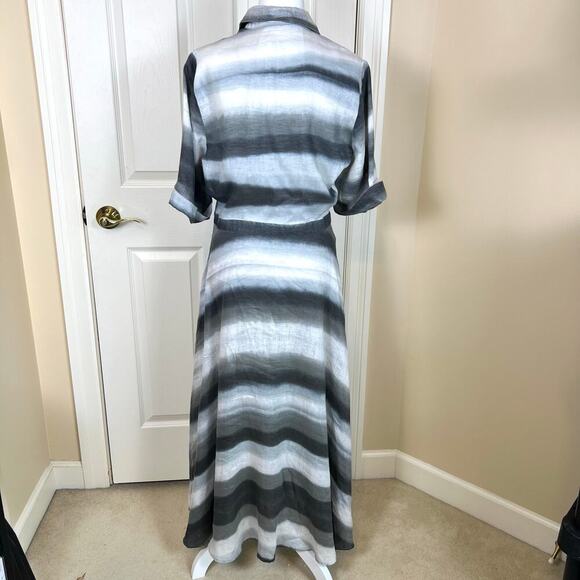 Officine Générale Nadia Linen Button Up Shirt Dress Grey Asymmetric Stripe MED - Picture 2 of 10